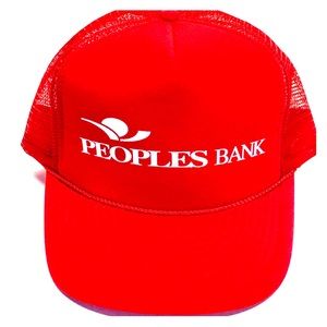 People’s Bank Trucker Style Vtg Red SnapBack Hat